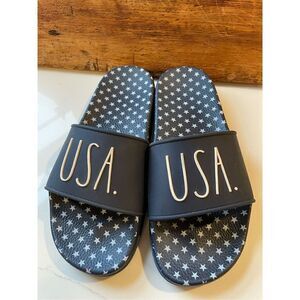 Rae Dunn USA Stars Slides Sandals Navy/White Women’s Sz 7